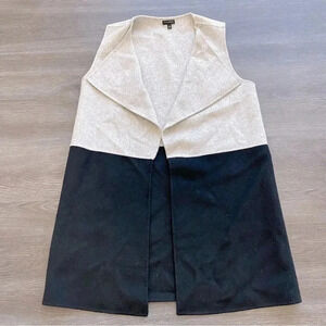 Talbots Sleeveless Jacket Vest Sweater Wool Color Block Black Oatmeal: XS